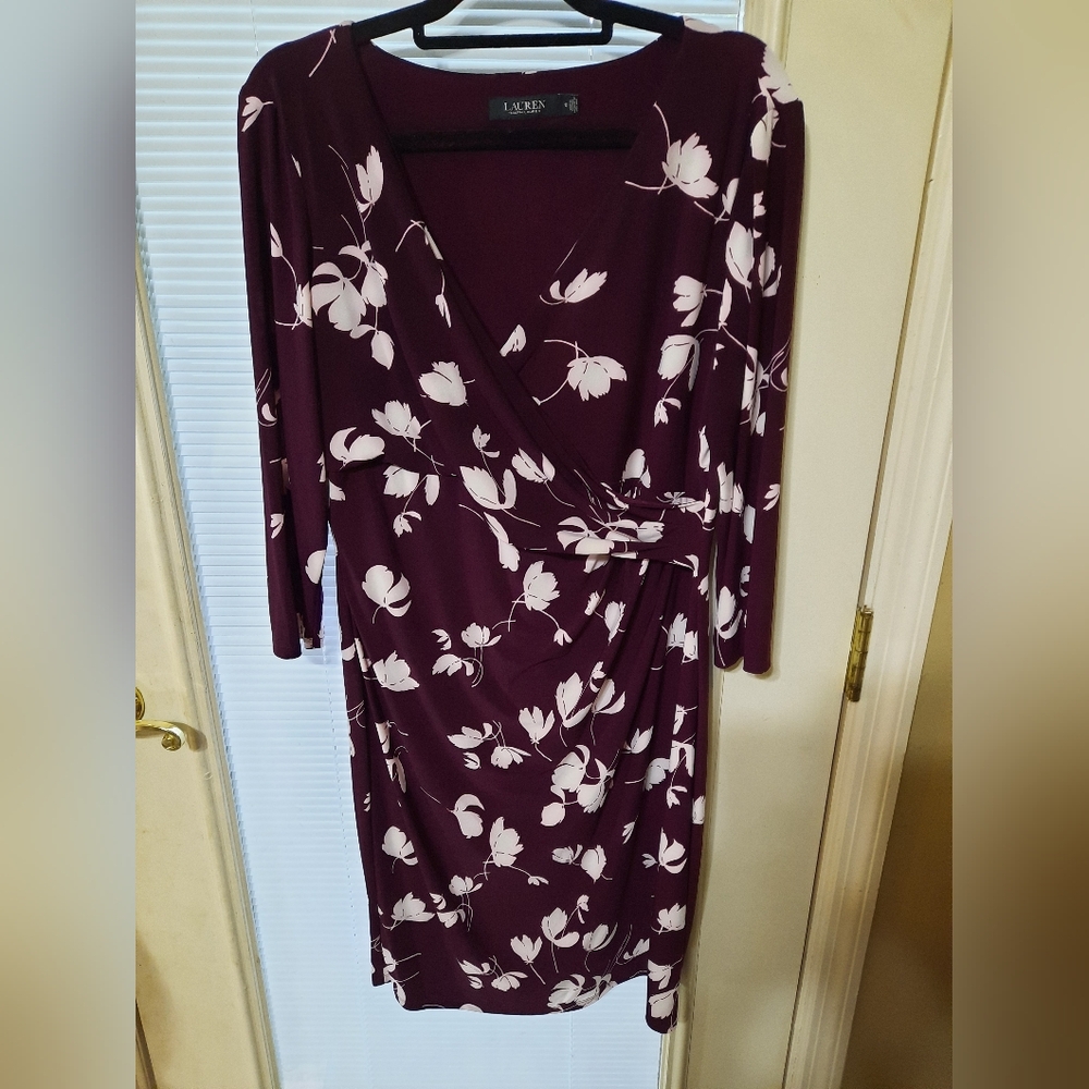 Lauren Ralph Lauren faux wrap floral 3/4 sleeve dress size 16